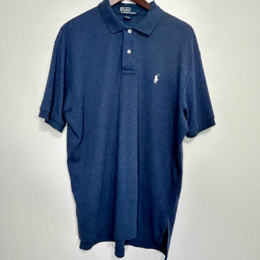 VTG Polo Ralph Lauren Polo Shirt L Navy 100% Cotton 90s Made in Hong Kong